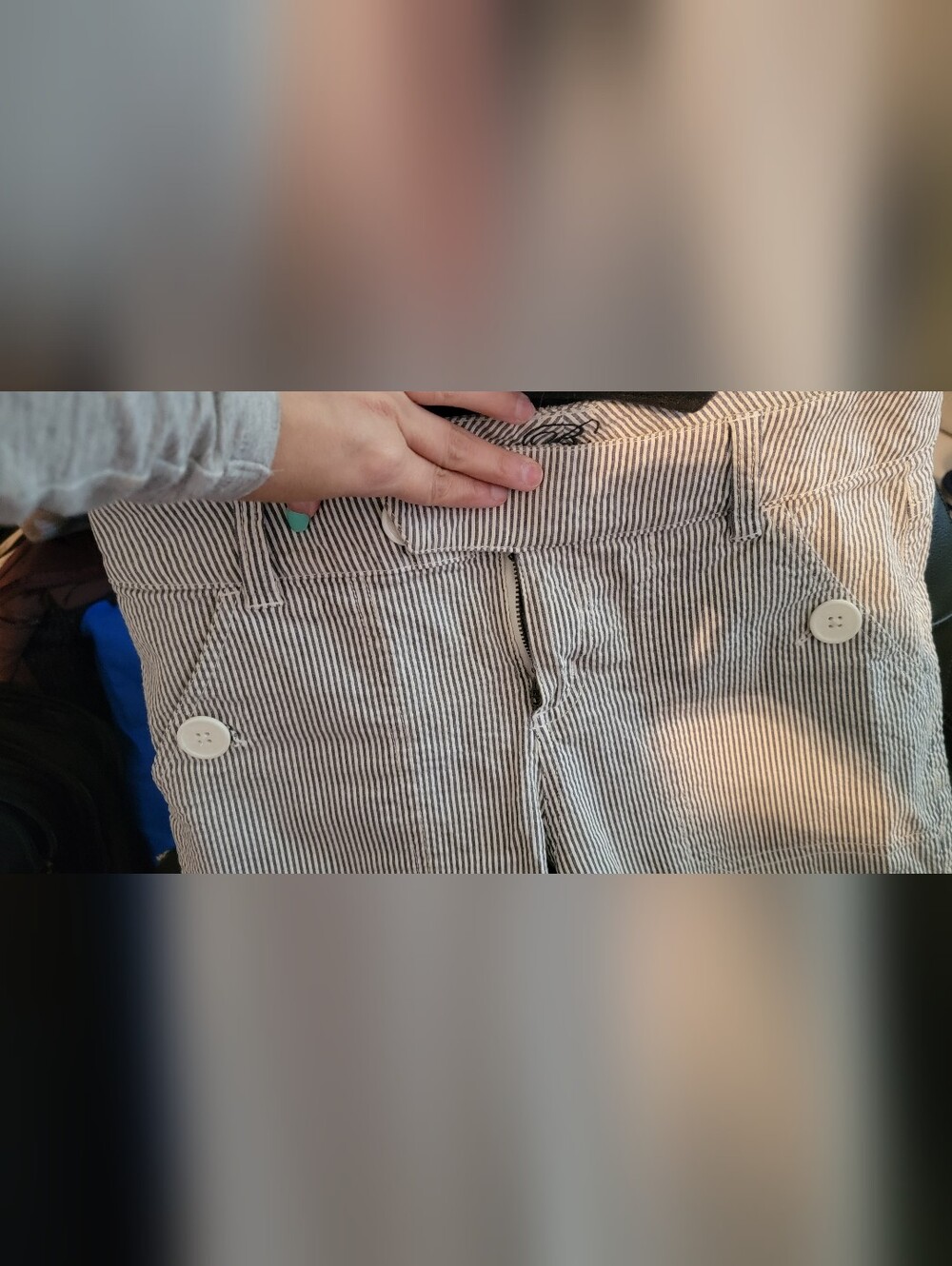 Striped Seersucker Women’s Pants in White and Navy